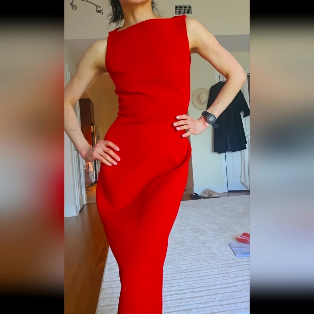Zara red dress midi maxi pencil skirt slim elegant luxury minimalist asymmetric